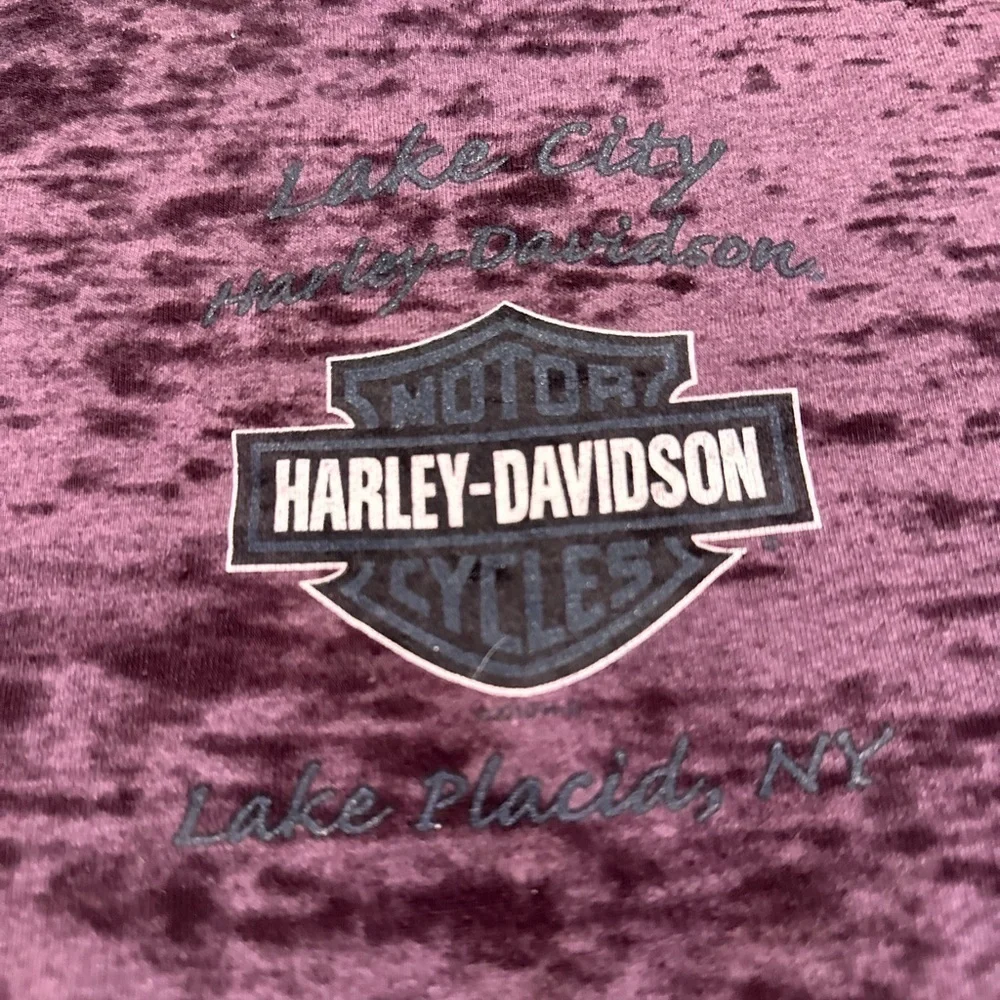 Women’s Harley Davidson Sz:S Heather Purple Lake Placid Babydoll Graphic Tee.